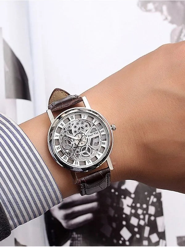 Brown Leather Skeleton Watche for Men