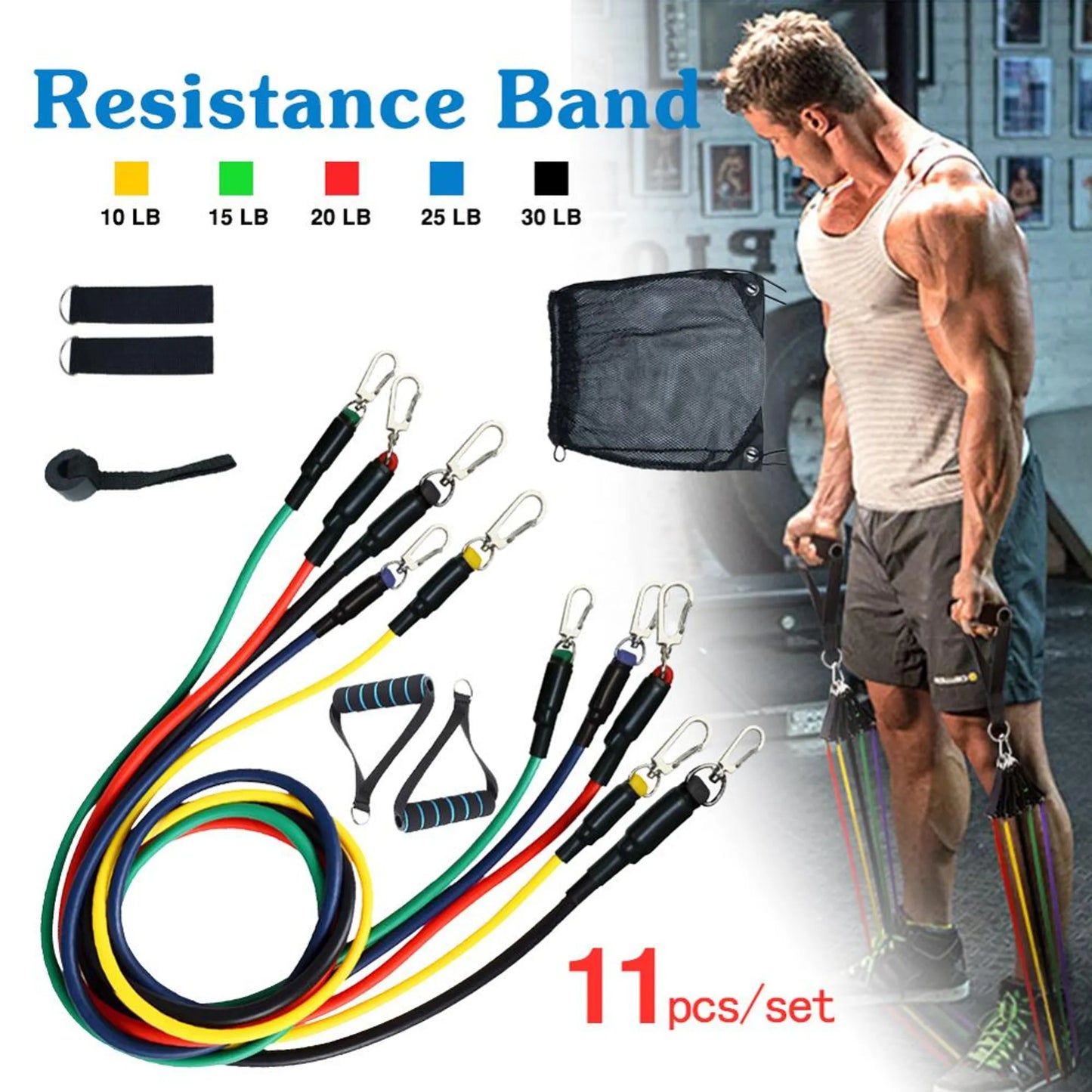 11 PCS Latex Resistance Band Set